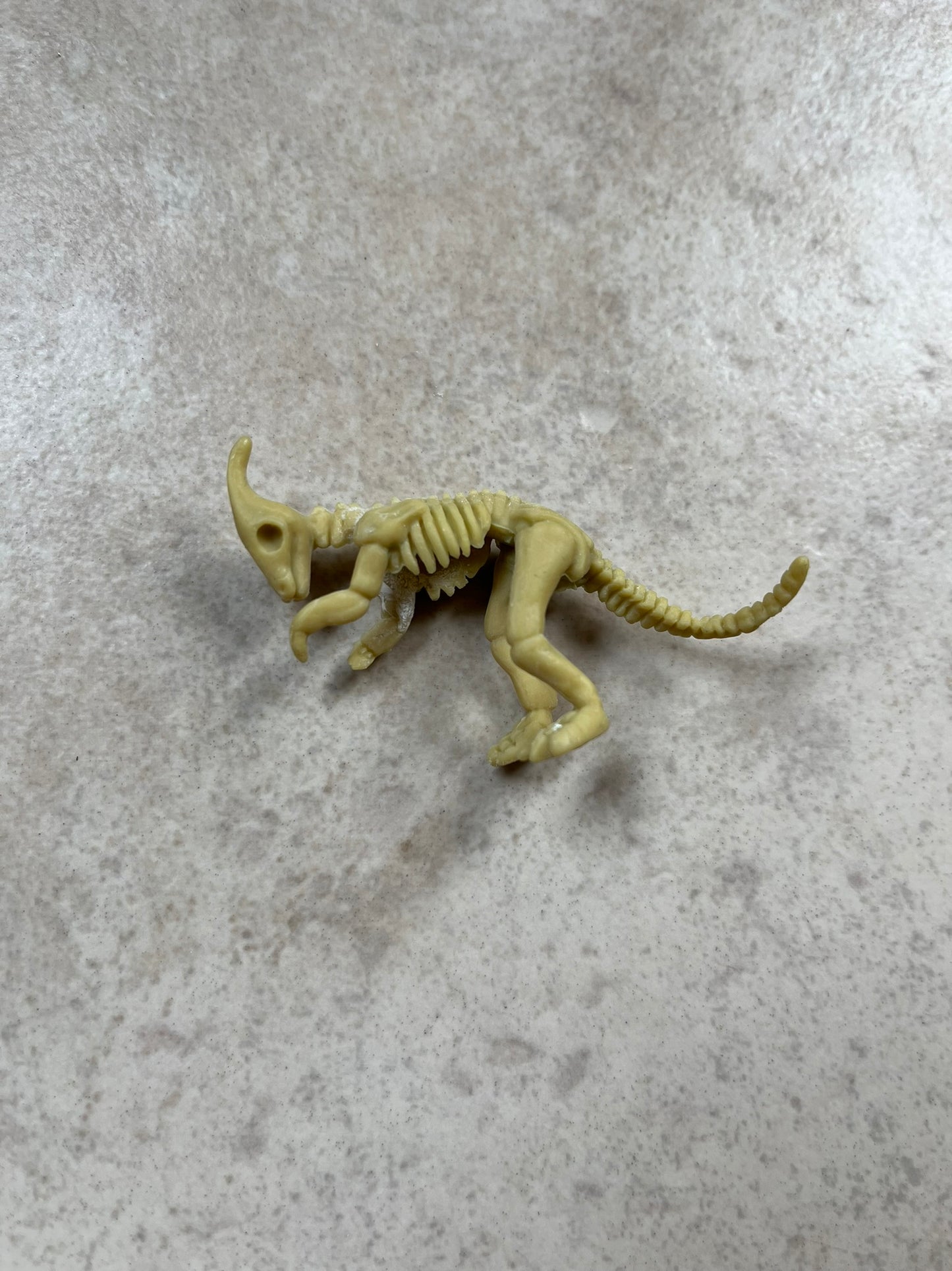 A Parasaurolophus dinosaur skeleton toy